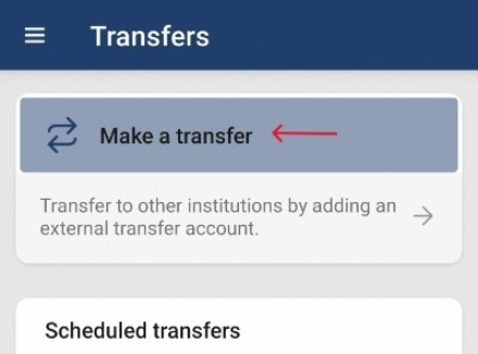 Digital Banking app screen with Make a transfer option on